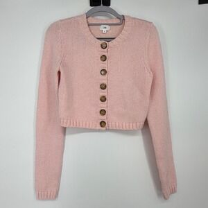 LPA Pink Cropped Cardigan Sweater Womens Small Button Front Cotton Blend Knit